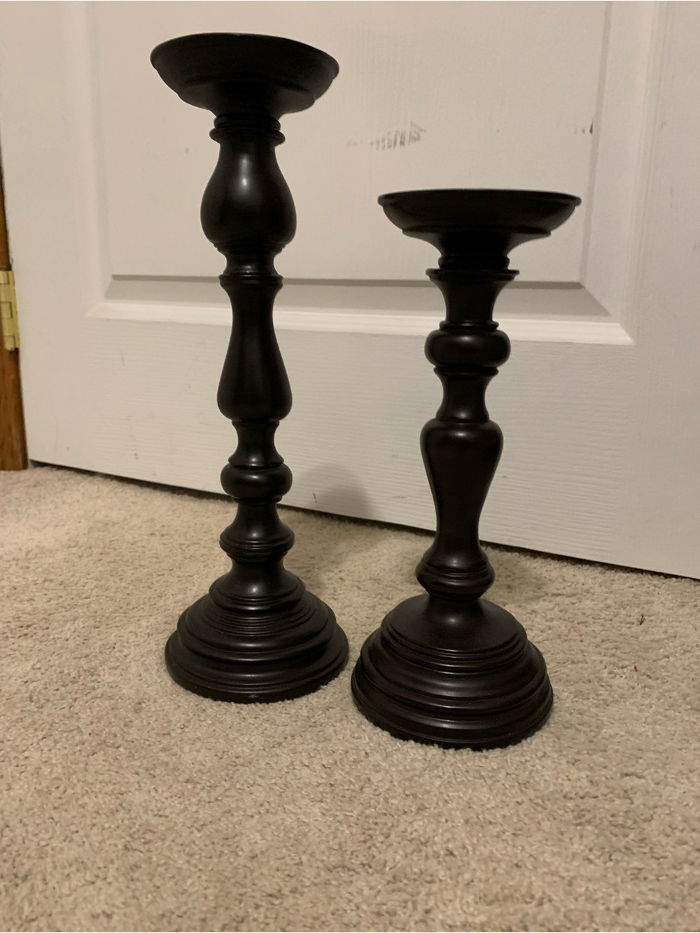 Black Wooden Candlestick Holder Set Distressed